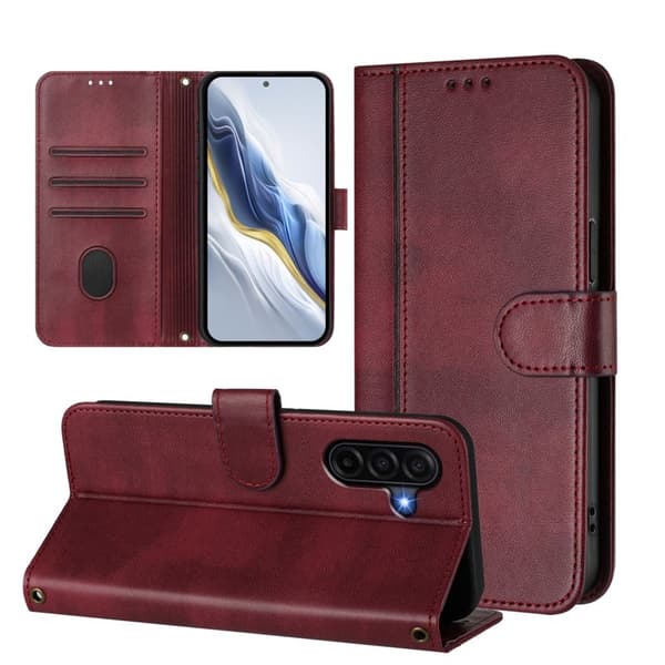Samsung Galaxy A57 Plånboksfodral Konstläder Retro Textur - Vinröd