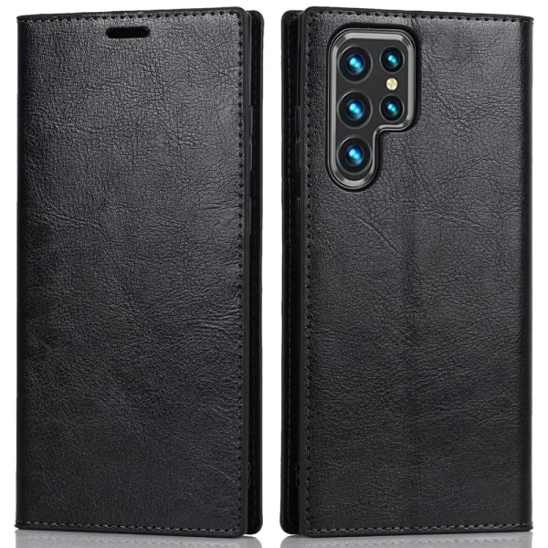 Galaxy S22 Ultra Plånboksfodral Äkta läder - Svart Svart