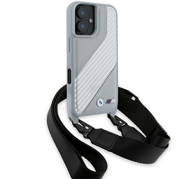 BMW telefontaske til iPhone 16 Carbon Stripe & Strap - Grå Grå