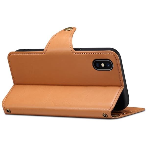 DENIOR iPhone X / XS Plånboksfodral Konstläder med kortfack - Khaki