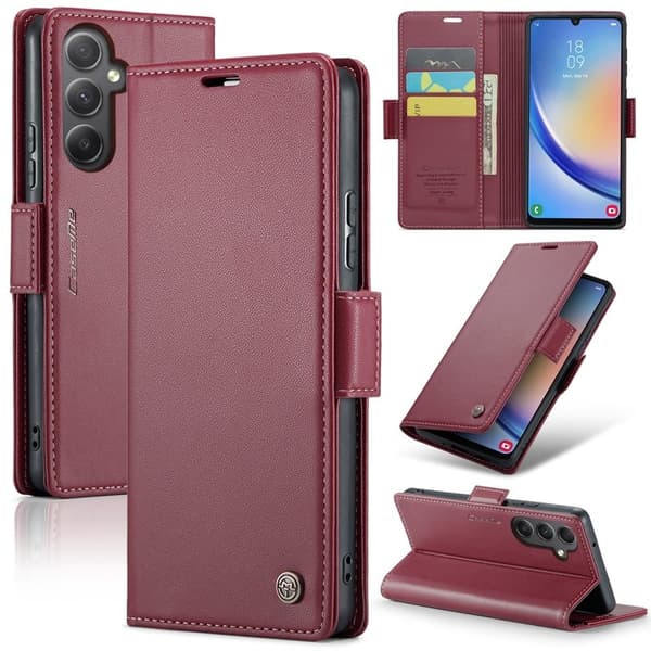 CASEME Plånboksfodral Konstläder för Samsung Galaxy A34 5G - Röd