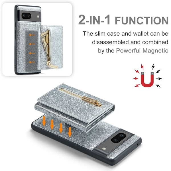 DG.MING M3 Series Mobilskal till Google Pixel 7 5G Silver Glitter Bling