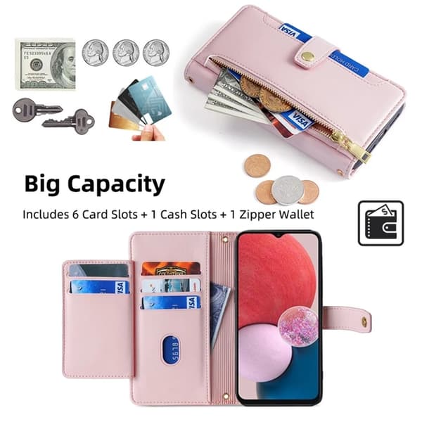 Galaxy A13 4G Konstläder Plånboksfodral Anti-Drop - Rosa Rosa