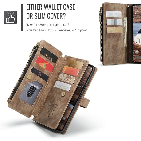CASEME Google Pixel 10 Pro XL Konstläder Plånboksfodral Zipper C30 - Brun Brun