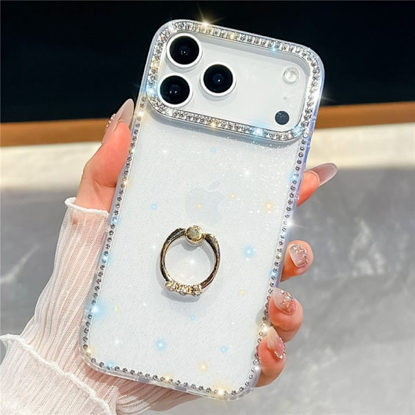 Mobilskal till iPhone 17 Pro Max Rhinestone Edge Ring Kickstand Transparent