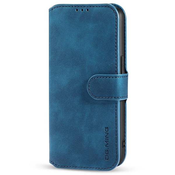 DG.MING iPhone 14 Plus Plånboksfodral Retro Stil Blå Konstläder