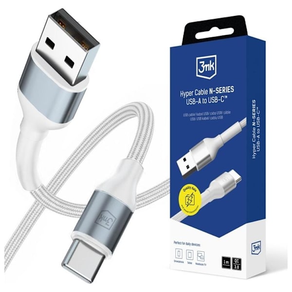 3MK USB-A til USB-C 18W Kabel 9V/2A 1m N-SERIE Hyper - Hvid Vit