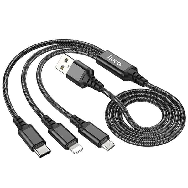 Hoco 3in1 USB-A till USB-C Lightning microUSB kabel X76 1m Black