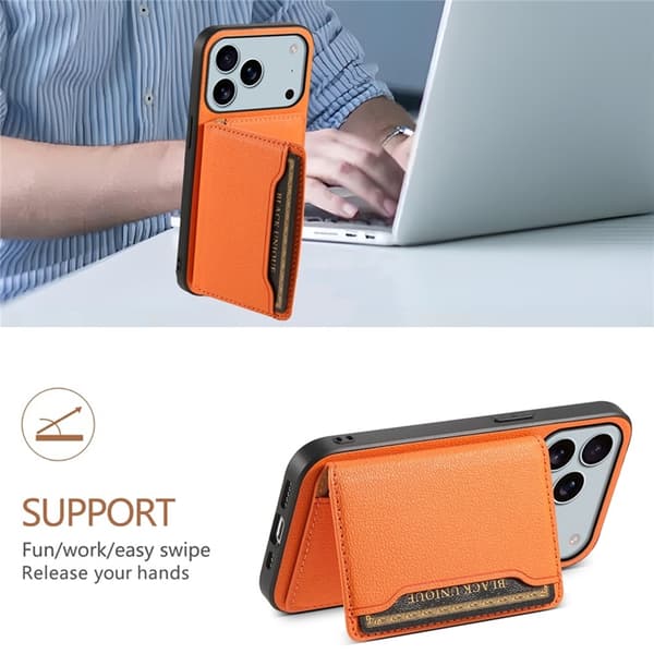 Mobilskal till iPhone 17 Pro Max Korthållare Calf Kickstand Läder - Orange Orange