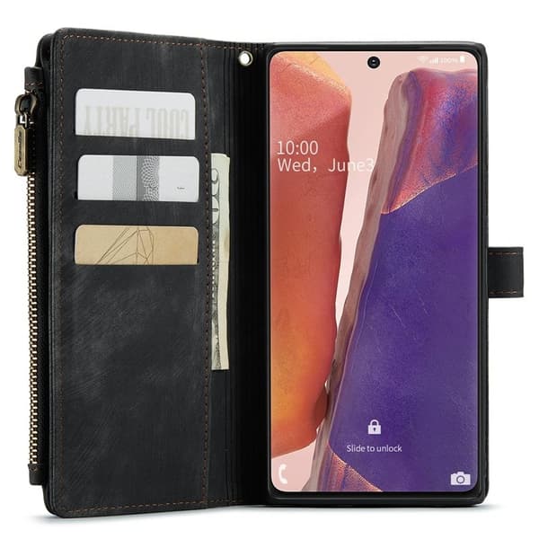 CASEME Konstläder Plånboksfodral för Samsung Galaxy Note20 5G - Svart