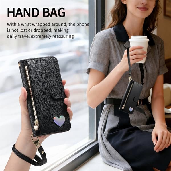 Plånboksfodral för Samsung Galaxy S26 Plus TKonstläder med dragkedja - Svart