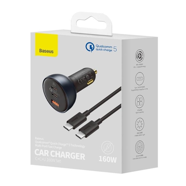Baseus PD Billaddare 160W USB Till 2x Tpy-C - Grå