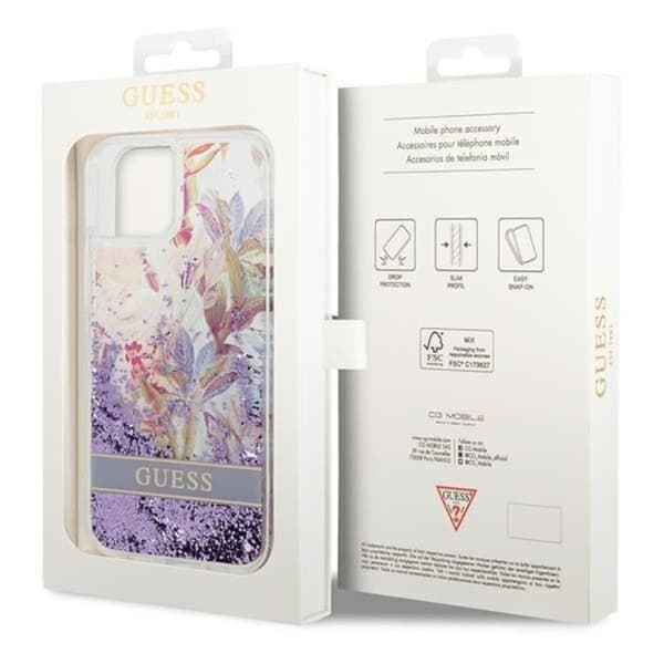 GUESS iPhone 14 Plus Cover Flower Liquid Glitter - Lilla Lila