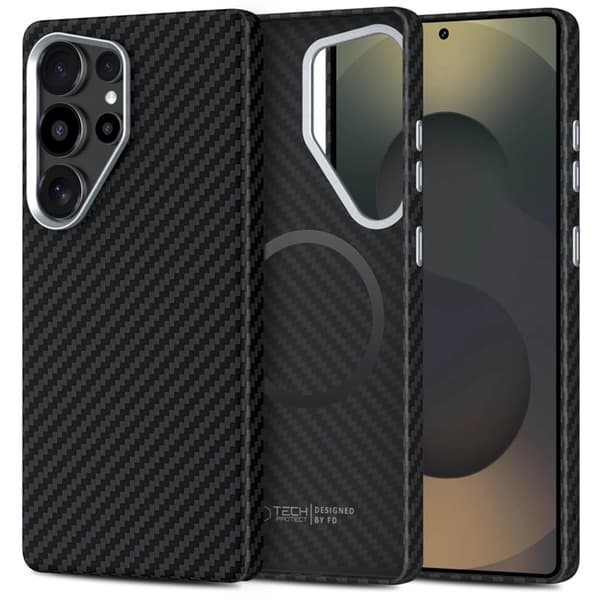 Tech Protect Telefontaske til Galaxy S25 Ultra Magsafe Carbon - Sort/Sølv Svart