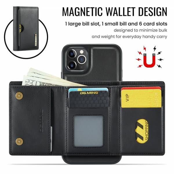 DG.MING M6 Series Mobilskal till iPhone 11 Pro Magnetiskt Plånboksfodral Svart