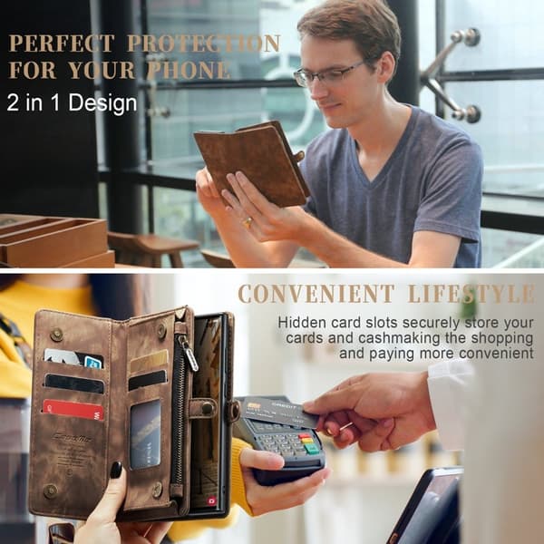 CASEME 008 för Samsung Galaxy S23 Ultra Konstläder Plånboksfodral Brun