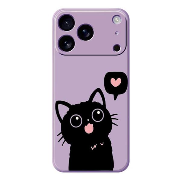 Mobilskal till iPhone 17 Pro Max Love Black Cat Pattern - Lila Lila