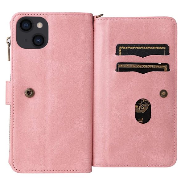 iPhone 14 Plus Plånboksfodral KT Zipper - Rosa Rosa