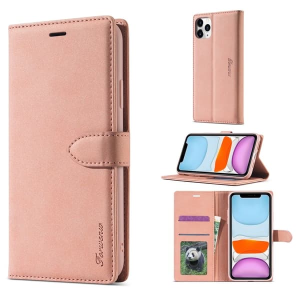 FORWENW iPhone 11 Pro Plånboksfodral i Konstläder - Roséguld