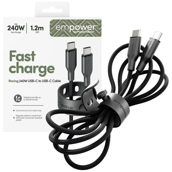Empower by PanzerGlass USB-C til USB-C 240W kabel 1.2m Racing Svart