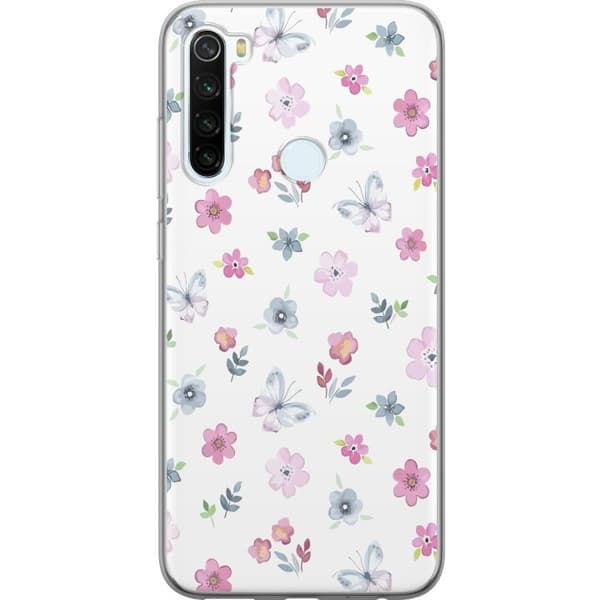 Telefontaske til Xiaomi Redmi Note 8 med blomster og sommerfugle