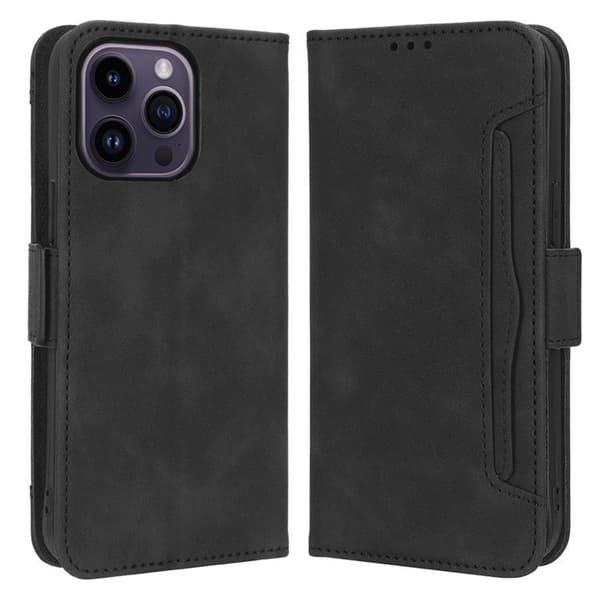 iPhone 14 Pro Max -lompakkokotelo PU-nahkaa - Musta Black