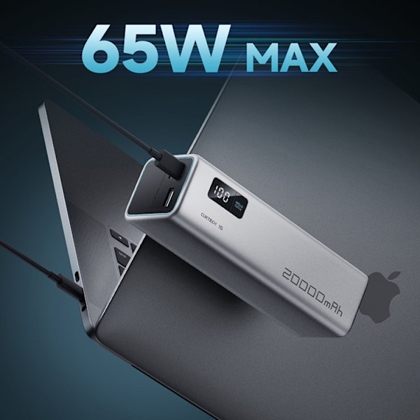 Cuktech Powerbank 20000 mAh 100W 2xUSB-C 1xUSB-A - Grå Grå