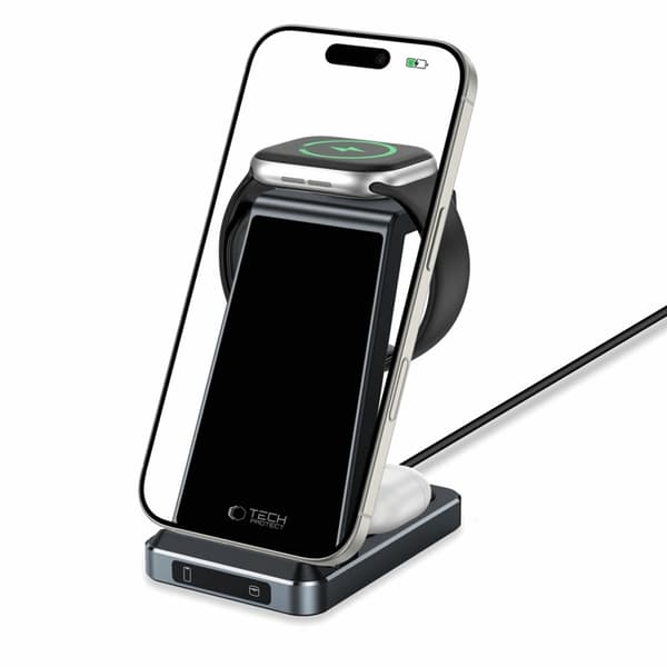 Tech-Protect 3in1 Trådløs Oplader iPhone/Apple Watch/AirPods - S Svart