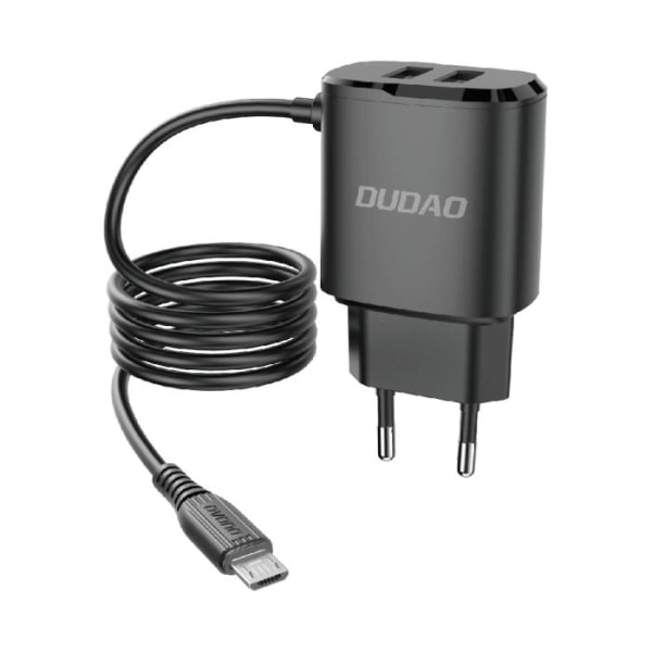 Dudao 2x USB vægoplader med indbygget micro USB 12 W Kabel Sort Sort