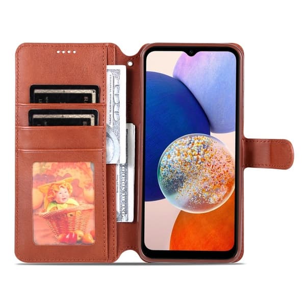 AZNS Samsung Galaxy A14 5G Plånboksfodral Konstläder - Brun