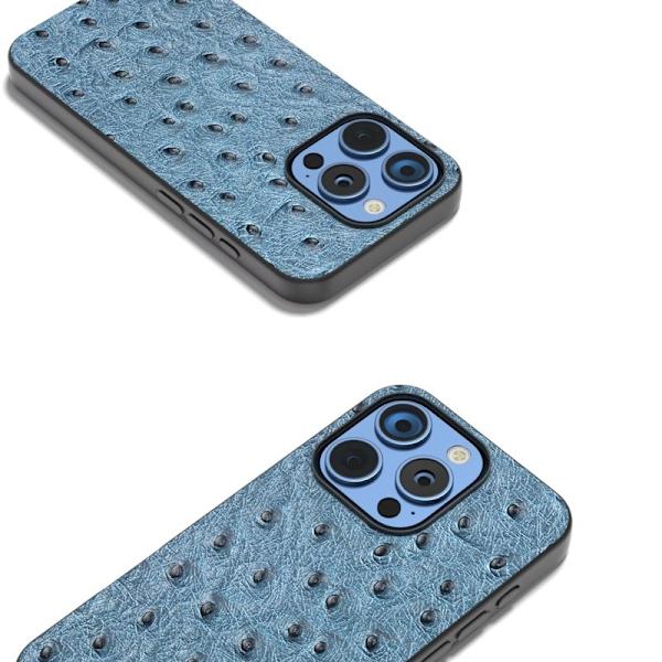 ABEEL Mobilskal till iPhone 16 Pro Äkta Läder Ostrich Textur Blå