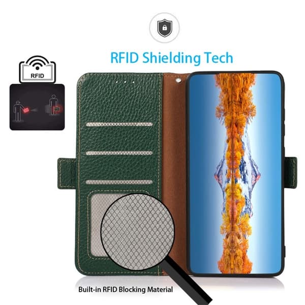 KHAZNEH Samsung Galaxy S26 / S26 Pro Plånboksfodral Äkta Läder RFID Skydd - Grön