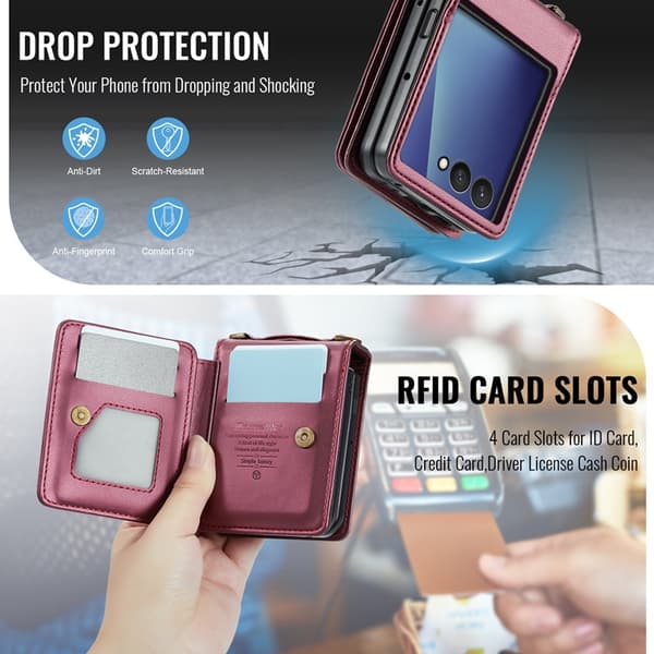 CASEME Galaxy Z Flip 7 Plånboksfodral RFID Blocking C22 - Röd Röd
