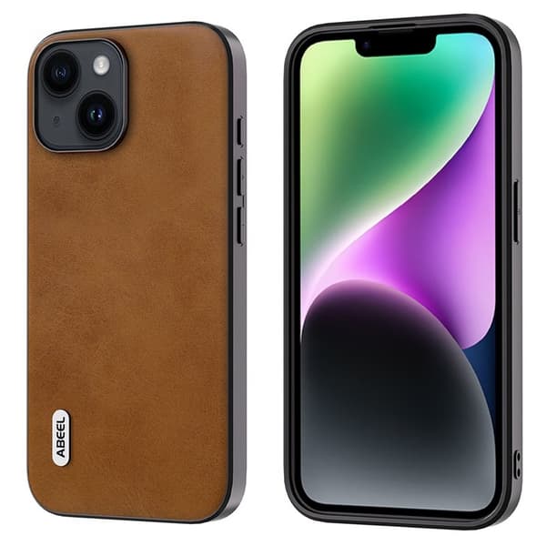 ABEEL Mobilskal till iPhone 14 i Läderlook TPU+PC Hybrid - Brun