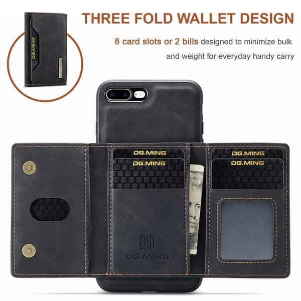 DG.MING Series Plånboksfodral Konstläder med Ställ för iPhone 7/8 Plus - Svart