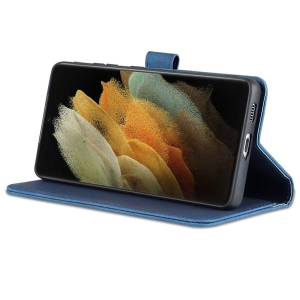 AZNS Samsung Galaxy S21 Ultra Plånboksfodral Konstläder - Blå
