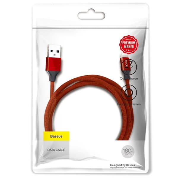 Baseus Yiven USB till Lightning -kaapeli 1,8 m - punainen Röd