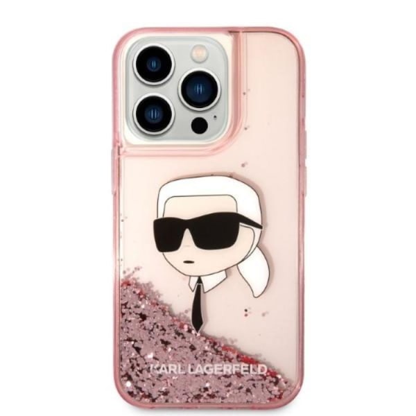 Karl Lagerfeld iPhone 14 Pro -kuori Liquid Glitter Head - Pinkki