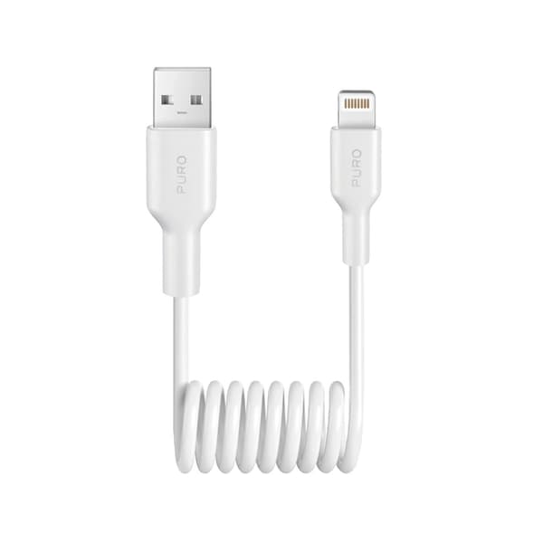 Puro USB-A - Lightning 12W Kabel 1m Spiral - Hvid Vit