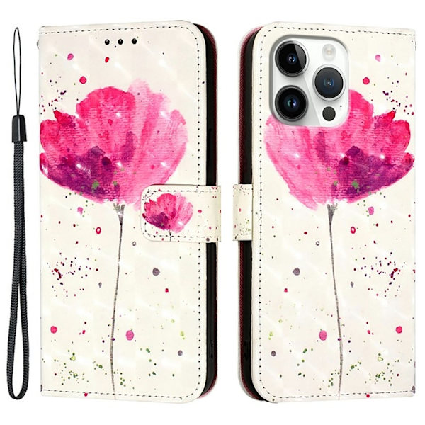 iPhone 16 Pro Plånboksfodral Printing Pattern Med Rem Rosa