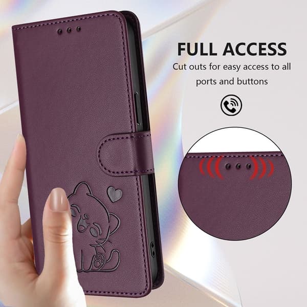 OnePlus 15 5G Konstläder Plånboksfodral Love Cat Pattern Imprint Lila