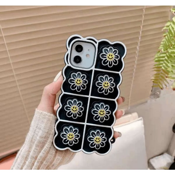 Smiley Flower Pop it Fidget etui til iPhone 7/8 / SE 2020 - Sort Black