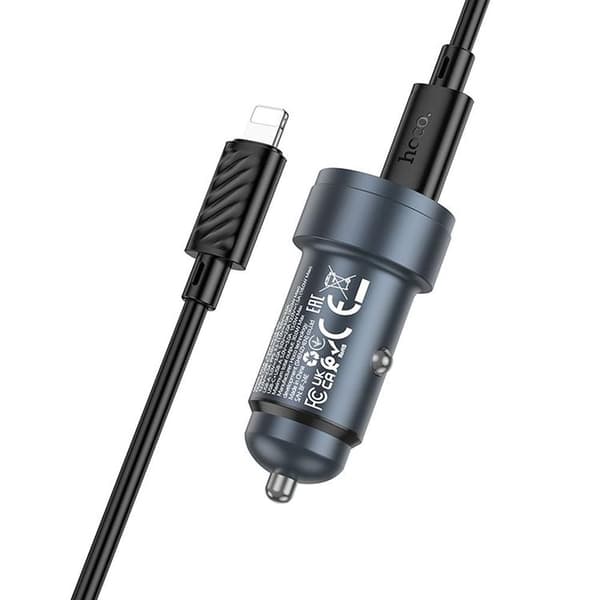 Hoco Biloplader 30W USB-C USB-A med Lightning-kabel Z57A - Sort Svart