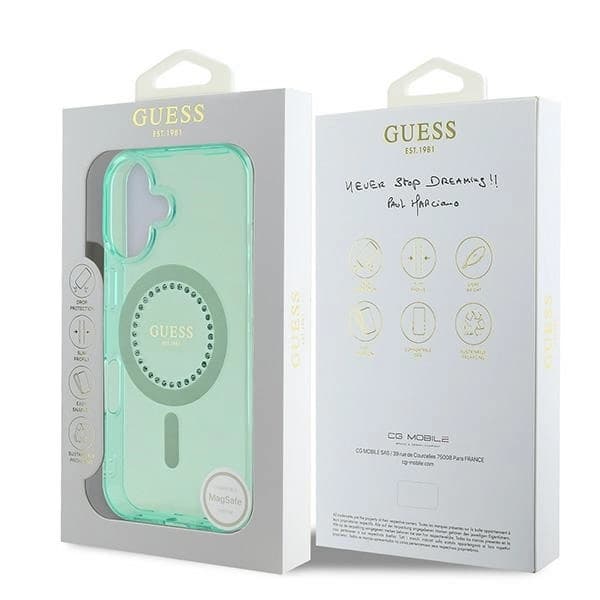 Guess Mobilskal till iPhone 16 MagSafe IML Rhinestones - Grön Grön