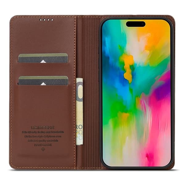 LC.IMEEKE L1 Series iPhone 16 Plus Plånboksfodral Konstläder - Brun