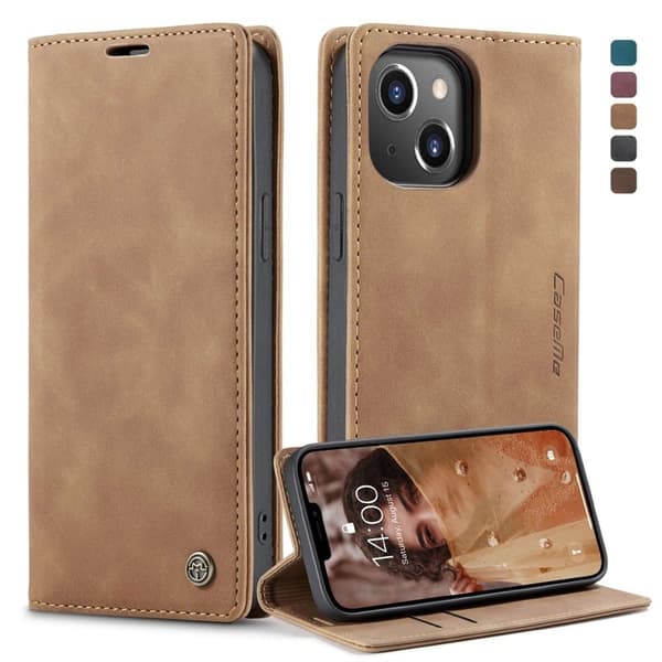 CASEME 013 Plånboksfodral i Konstläder för iPhone 13 - Brun