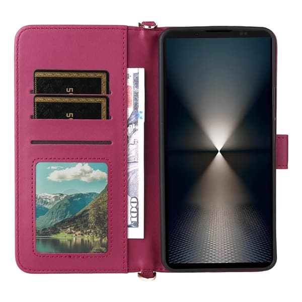 Sony Xperia 1 VII Plånboksfodral Kickstand med Axelrem - Rosa Rosa