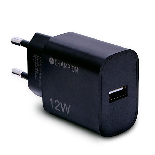 Champion Väggladdare USB-A 12W - Svart Svart