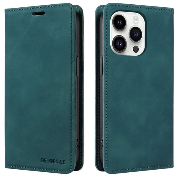 BETOPNICE 003 iPhone 15 Pro Max Plånboksfodral TPU + Konstläder - Grön