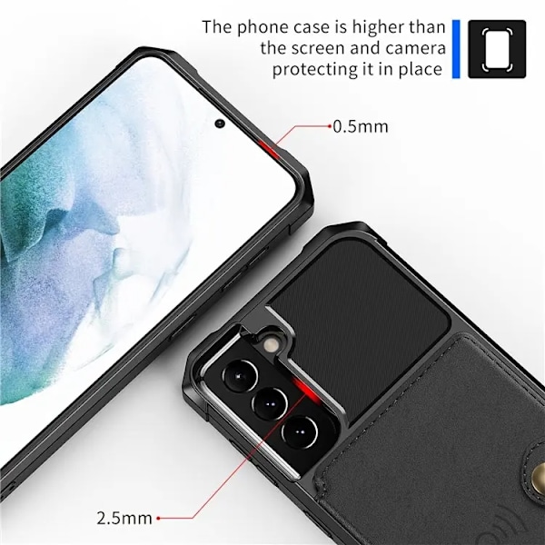 Galaxy S22 Mobilskal Korthållare ZM03 Kickstand - Svart Svart